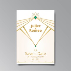 Art Deco, Art Nuevo wedding invitation, golden white luxury elegant retro style