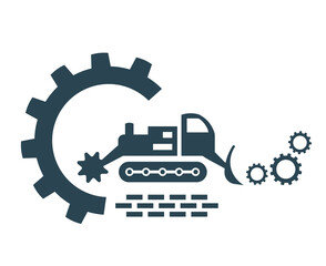 Vector illustration, icon, logo of an all-terrain vehicle cleaning landscape .  