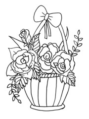 basket with flowers coloring page,flower vase art,flower vector design,hand drawing,