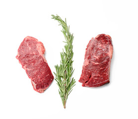 raw piece of beef steak on a white background, classic sirloin barbecue