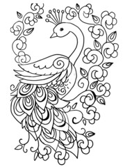 hand drawn illustration of an eagle coloring page,flower coloring page,wallpaper decoration