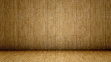 Concept conceptual vintage or grungy brown background of natural wood or wooden old texture floor and wall as a retro pattern layout. A 3d illustration metaphor to time, material, emptiness,  age 