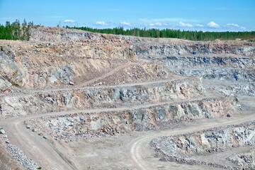 Surface mining operations, open pit with gravel digging. Area where the Baltic Crystal Shield...