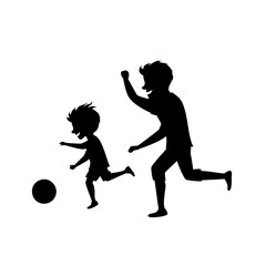 father and son playing soccer ball isolated vector illustration silhouette scene