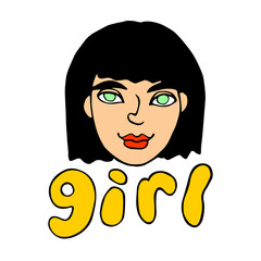 Face, head of a girl, woman. Vector hand drawn color illustration in the style of doodle isolated on white background. Different and beautiful