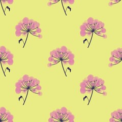 seamless pattern with pink flowers on a yellow