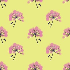 Obraz premium seamless pattern with pink flowers on a yellow