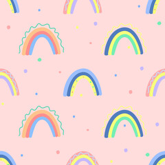 Seamless pattern with colorful rainbow. Vector print design for cover, fabric, textile, background, decoration.