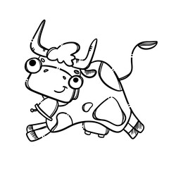 DRINK MILK MONOCHROME Cute Cow With Bell Hand-Drawn In Sketch Style Runs To Farm To Give Her Milk Cartoon Poster Clip Art Vector Illustration Set For Print