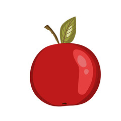 Apple icon isolated on white background. Natural delicious fresh ripe tasty fruit. Template vector illustration for packaging, banner, card and other design. Red apples with leaves. Food concept