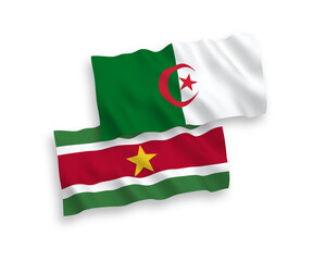 Flags of Republic of Suriname and Algeria on a white background