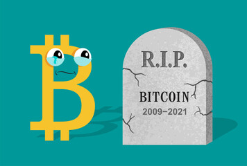 RIP bitcoin - Crying sign near a grave stone