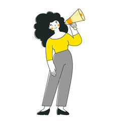 Woman with megaphone - Promotion, advance, campaign concept.