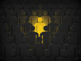 Fototapeta premium 3D Illustration - Glowing man in the middle of group of men - Unique man stand out