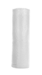 Transparent bubble wrap roll isolated on white