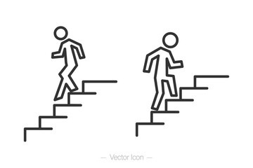 Human walking up the stairs. Human walking down the stairs. vector isolated icon