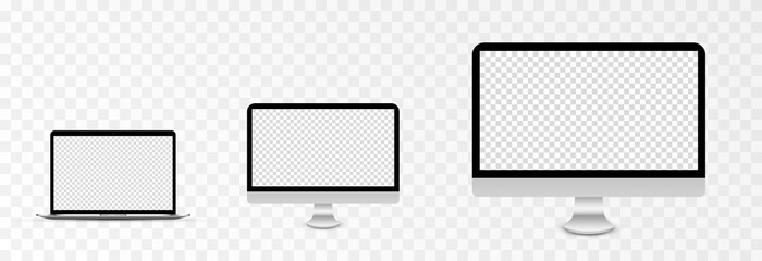 Screen vector mockup. Mockup of laptop, monitor with blank screen. PNG.