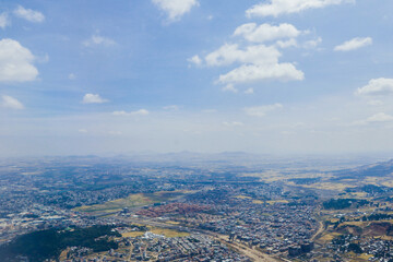 Panoramic View to the African Capital Addis Ababa from the Airplane Window, Ethiopia