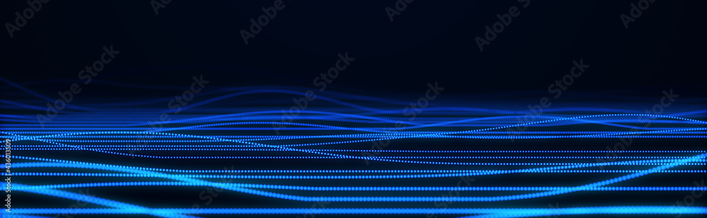 Aufkleber Abstract blue background of points. Falling cyber particles. Big data stream. 3d rendering