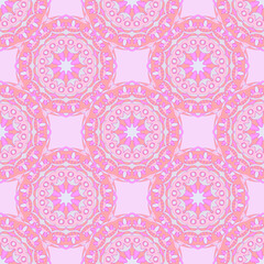 Seamless pattern with mandalas in beautiful colors. Vector background