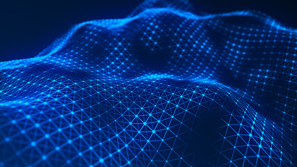 Naklejka premium Technology background. Futuristic illustration. Wave of particles. 3D rendering.