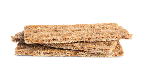 Fresh crunchy rye crispbreads on white background