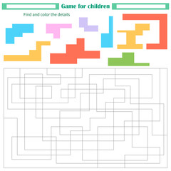  A game for children. Worksheet. Find and paint parts by sample color