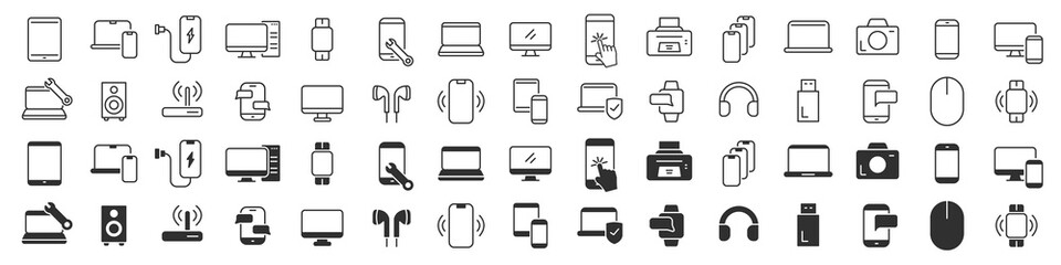 Electronics and devices icons collection in two different styles