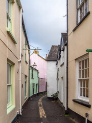 Fototapeta na wymiar A narrow street in the picturesque village of Appledore in North Devon. Early evening, quiet.