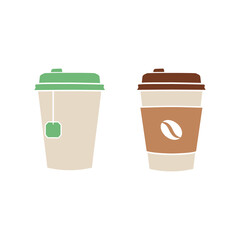 Disposable coffee and tea cups icons. Vector illustration flat design.