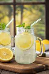 Glass of Lemonade With Lemon and Mint