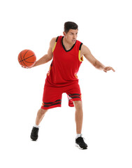 Basketball player with ball on white background