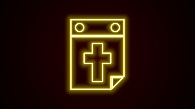 Glowing neon line Calendar death icon isolated on black background. 4K Video motion graphic animation