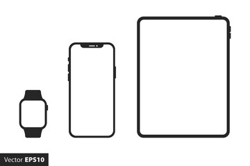 Devices collection smartwatch, smartphone, tablet. Digital device icons set, flat style. Vector illustration