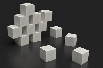 cubes gray on dark instability abstraction 3d rendering