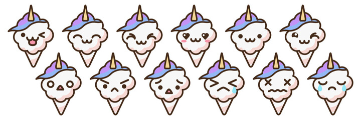 Cotton candy emoji vector character.