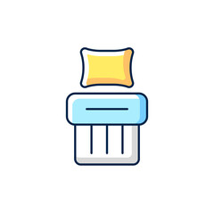 Single bed set RGB color icon. Blanket with cushion. Hotel room for rest. Comfortable bedding. Textile products. Isolated vector illustration. Household cloths simple filled line drawing