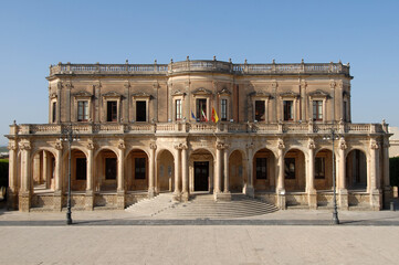 Fototapeta na wymiar Palazzo Ducezio is located in Noto and is the seat of the town hall, the name is in honor of Ducezio, founder of the city.