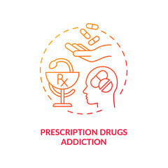 Prescription drugs addiction concept icon. Addiction types. Dangerous health care problems. Using dangerous drugs abstract idea thin line illustration. Vector isolated outline color drawing