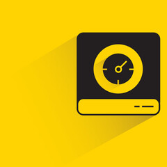 data storage or hard disk and speedometer on yellow background