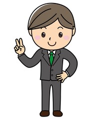 男の子01_01（スーツを着て笑顔でVサインをする青年）