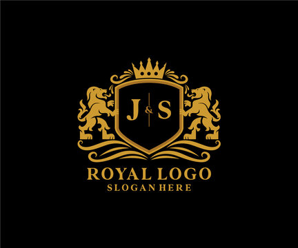 Initial JS Letter Lion Royal Luxury Logo template in vector art for Restaurant, Royalty, Boutique, Cafe, Hotel, Heraldic, Jewelry, Fashion and other vector illustration.