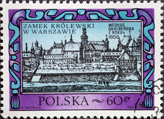 POLAND-CIRCA 1972 : A post stamp printed in Poland showing ancient cityscape Rebuilding the Royal Castle in Warsaw
