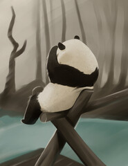 Digital Paint sad panda in the river watercolor style © Panjalu Graphic