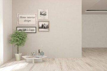 White empty room. Scandinavian interior design. 3D illustration