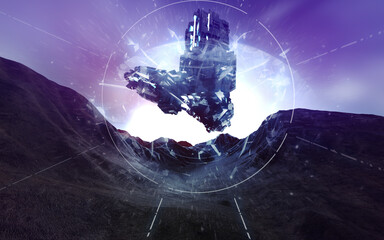 3d render illustration of spaceship on alien planet.