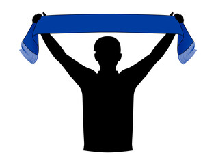 Blue Football Scarf with Men Cheering Template on White Background, Vector File.