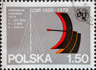 POLAND-CIRCA 1979 : A post stamp printed in Poland showing the graphic of a parabolic mirror. The...