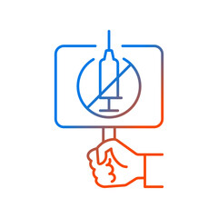 Anti vaxxer gradient linear vector icon. Demonstration against covid drug injections. Placard for anti vax protest. Thin line color symbols. Modern style pictogram. Vector isolated outline drawing