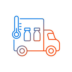 Vaccine transportation gradient linear vector icon. Drug distribution. Pharmaceutical remedy shipment van. Health care. Thin line color symbols. Modern style pictogram. Vector isolated outline drawing